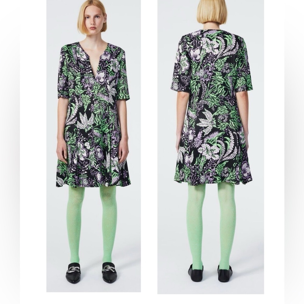 RODEBJER Kandy Vegetal Floral Print V-Neck Zipper Bodice Mini Dress NEW Size XS